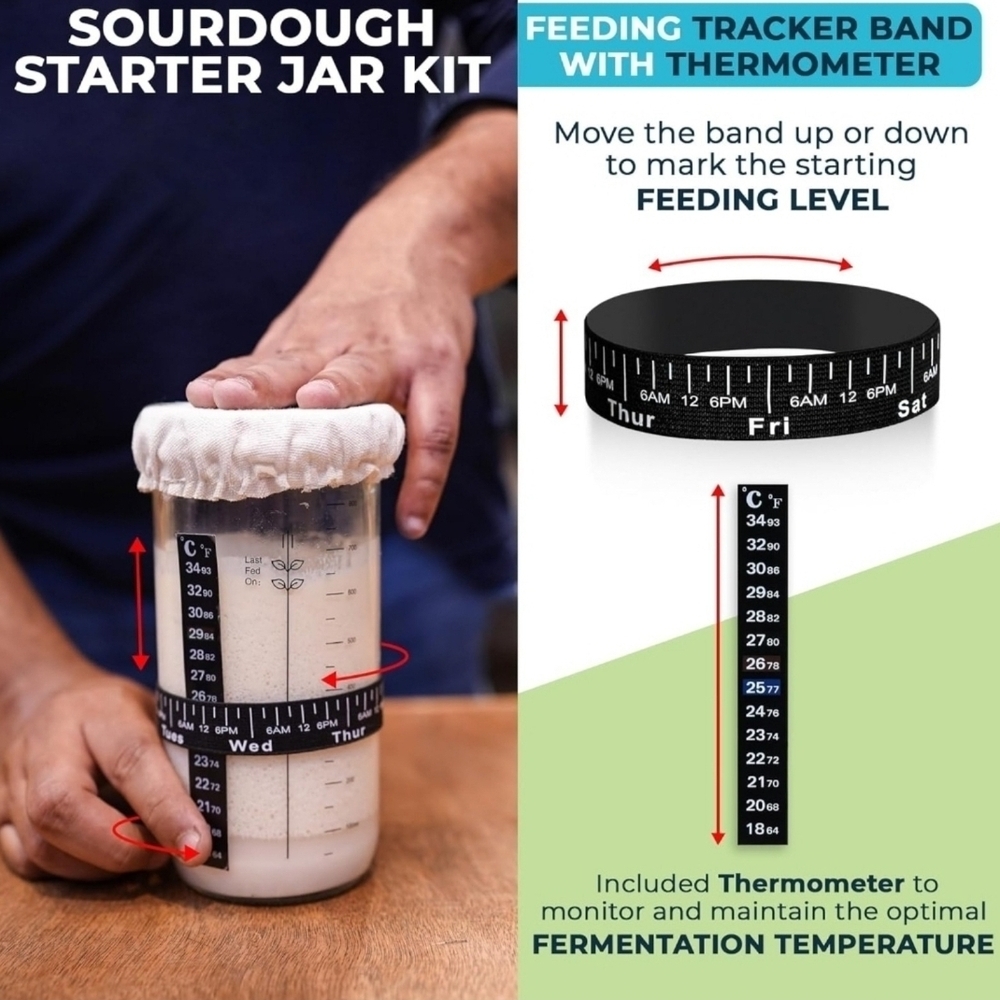 Celestique 34oz/ 1000ml Sourdough Starter Jar Kit for Bread Baking - Picture 3 of 7